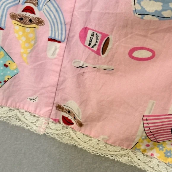 Nick & Nora Medium Pink Pajama Bottoms Sock Monkeys Pajama Party Lace Trim - Picture 6 of 9